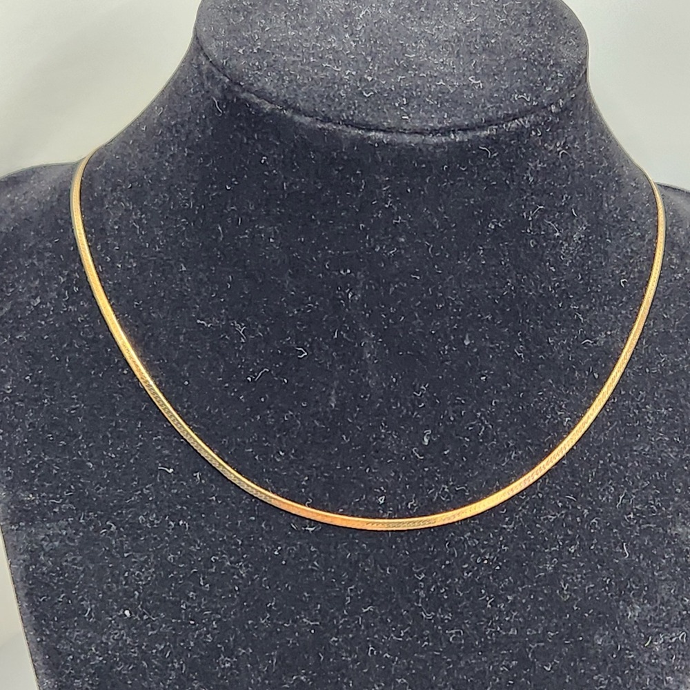 Dainty 18k Gold over Sterling Silver Herringbone Chain Necklace Minimalist
